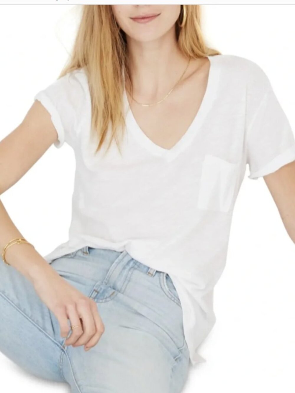 Madewell Whisper Cotton V-Neck Pocket Tee Size Medium White Like New